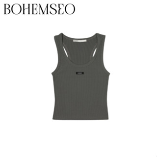 [BOHEMSEO] เสื้อครอปท็อป แขนกุด สีกากี