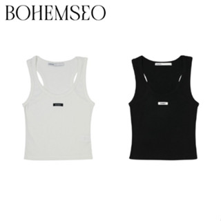 [BOHEMSEO] เสื้อครอปท็อป แขนกุด สีดํา 1+1