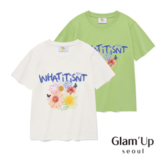 [WHATITISNT] (ใหม่) เสื้อยืดแขนสั้น ผ้าฝ้าย ลายดอกไม้ สไตล์เกาหลี สําหรับผู้หญิง ฟรีไซซ์