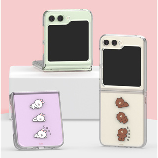 Line Friends - เคสใส ลายธีมสันติภาพ สีน้ําตาลน่ารัก สําหรับ galaxy z flip 5 flip5