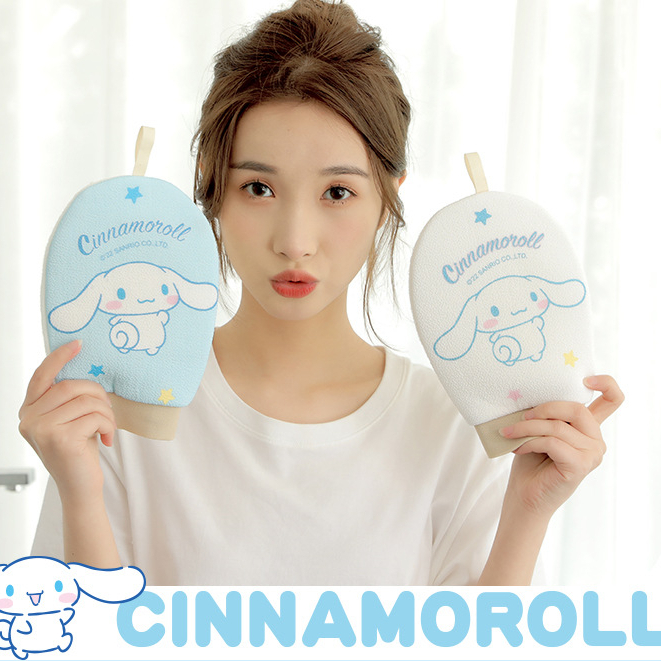 น่ารักและตลก Sanrio Melody Cinnamoroll ถุงมือขัดอาบน้ํา SPA Bath Body Gloves Exfoliate ขจัดผิวที่ตาย