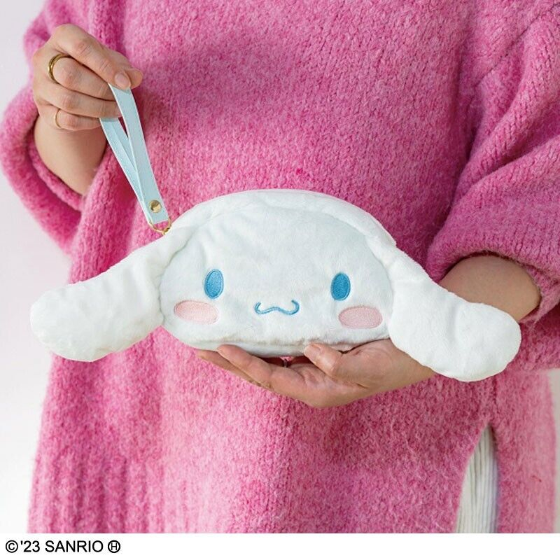 Japan HMV x Sanrio CINNAMOROLL กระเป๋าแต่งหน้าขนาดเล็กขนยาว คล้องมือสายหนังเทียม