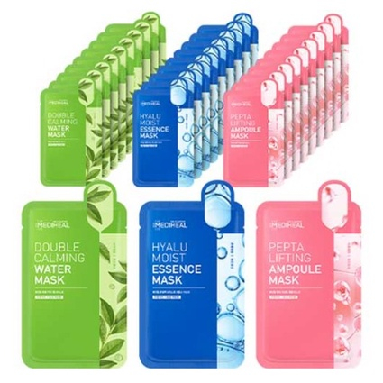 【Mediheal30 แผ่น】มาส์กน้ําสงบคู่ 10p + Hyalu Moist Essence Mask 10p + Pepta Lifting Ampoule Mask 10p