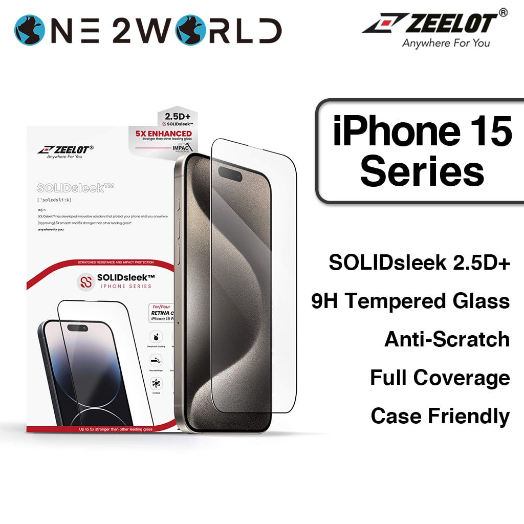 ZEELOT SOLIDsleek 2.5D + กระจกนิรภัย 9H ป้องกันหน้าจอสําหรับ iPhone 15/Plus/Pro/Pro Max Full Cover S