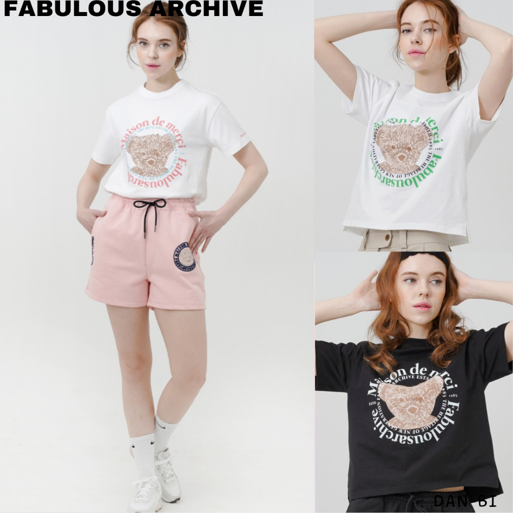 [FABULOUS Archive] เสื้อครอป ลายหมีน่ารัก ของแท้ 100% สไตล์เกาหลี สําหรับผู้หญิง เพื่อน ผ่อนคลาย 12 แบบ