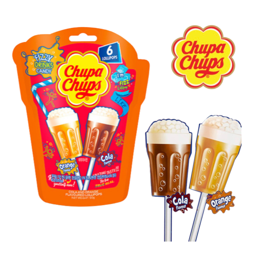 [Chupa Chups] อมยิ้ม 90 กรัม (โค้ก / ส้ม) 6 ชิ้น
