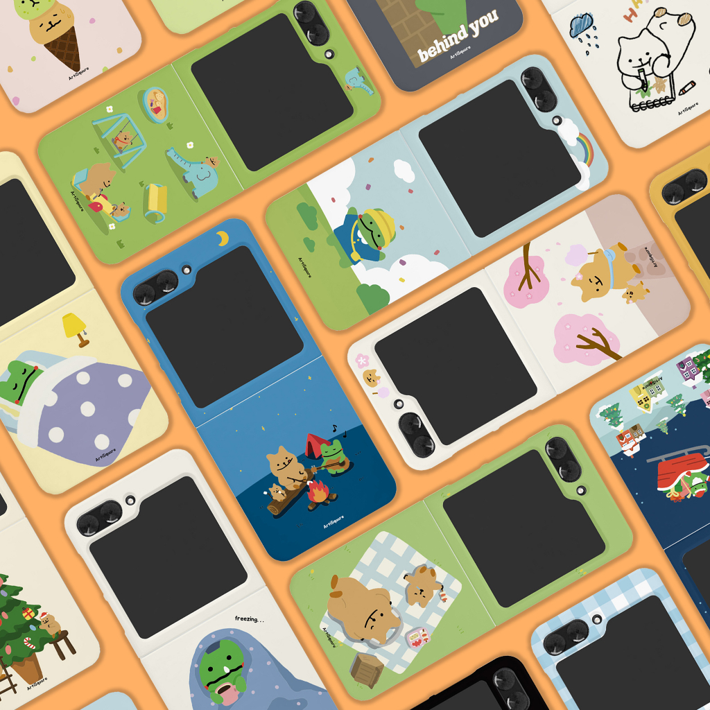 🇰🇷 ArtiSquare Z Flip 6 / 5 Hard Phone Case ดีไซน์คู่น่ารักเฉพาะของเกาหลีสําหรับ Samsung Galaxy Z Fli