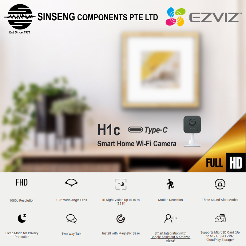 EZVIZ H1c Type-C Smart Wifi 1080P กล้อง IP เลนส์คงที่ (App:EZVIZ โดย Hikvision) [สั่งซื้อรุ่น:CS-H1c