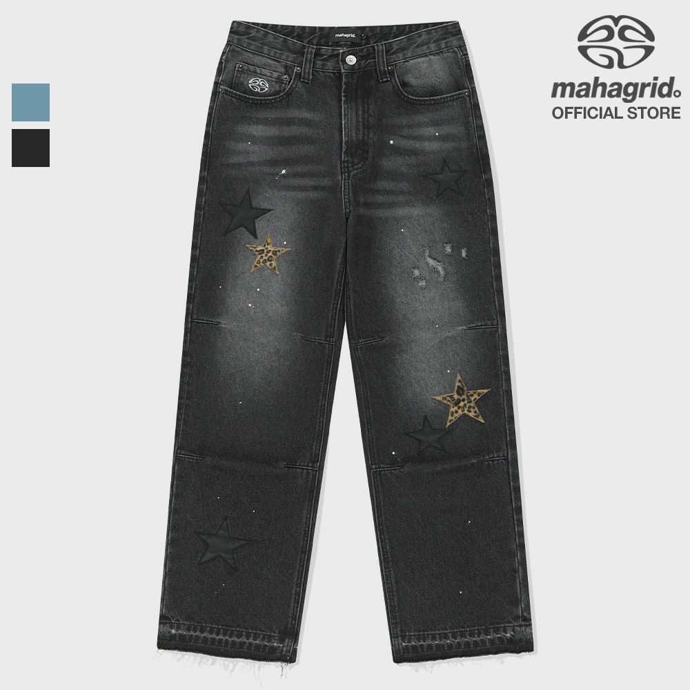 [MAHAGRID] Star Flared Denim Pant_Unisex_สไตล์เกาหลี
