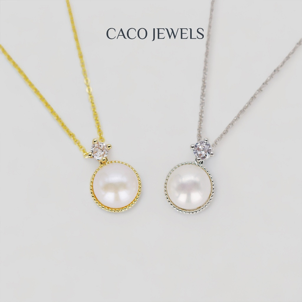 Caco 3A สร้อยคอจี้มุกน้ําจืดพรีเมี่ยม 14K Gold Plated Diamond Zirconia "Lilian"