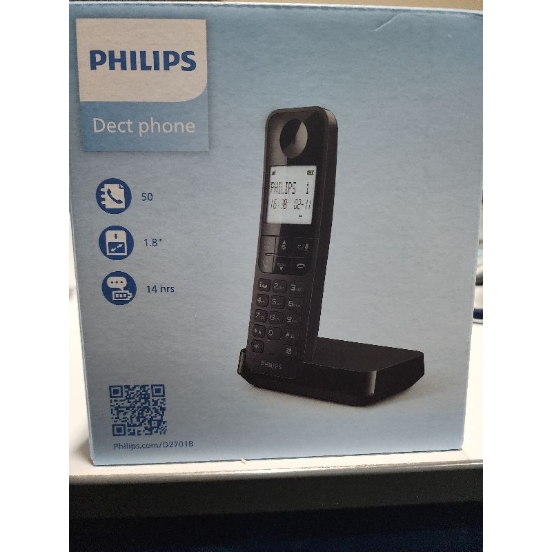โทรศัพท์ไร้สายของ ฟิลิปส์ โทรศัพท์ลําโพง D2701 , caller ID. แสดงเวลาวันที่ บริหารโทร