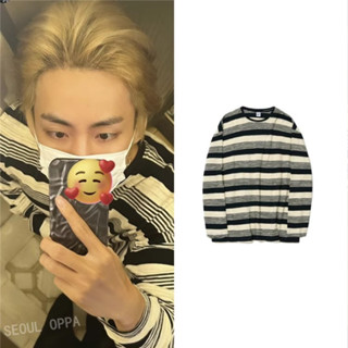 Korea [ PARTIMENTO ] Slub เสื้อแขนยาว ลายทาง หลายลาย / BTS Kim TaeHyung pick ของแท้ 100%