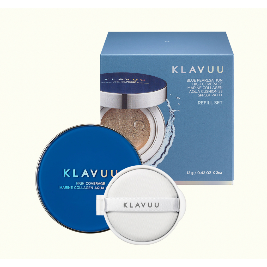 [KLAVUU] Blue PEARLSATION HIGH COVERAGE MARINE COLLAGEN AQUA CUSHION REFILL SET / URBAN PEARLSATION 