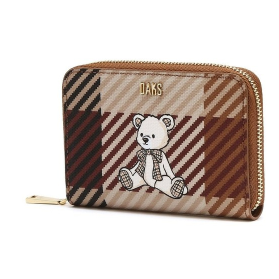 Daks DCHO4F787W2 [DAKS Bear] Brown Bear House Check Coin Purse กระเป๋าสตางค์ผู้หญิง