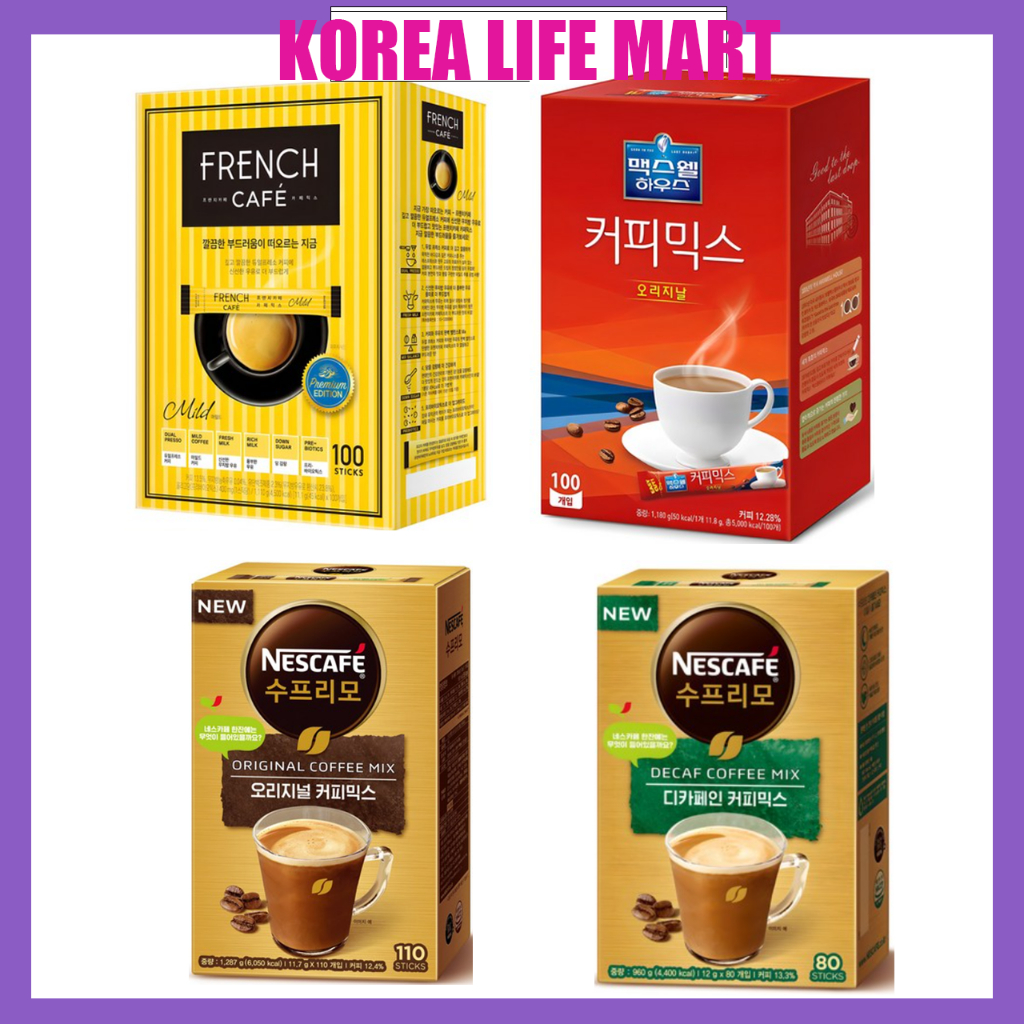 Korean Coffee Mix Variety Pack (4 รสชาติ) – Maxwell House, French Cafe, Nescafe