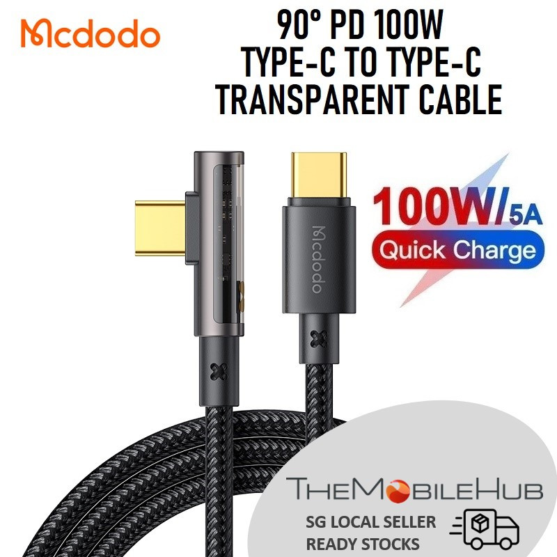 Mcdodo 90 Type-C to Type-C 100W Transparent Fast Charging Cable Charger 90 องศา CA-340