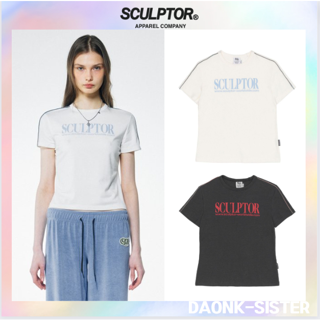 เสื้อยืด [ Classic Logo Piping Charcoal ] /เกาหลี ของแท้ 100%/สวย