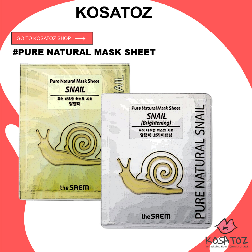 [The Saem] Pure Natural Mask Sheet (หอยทาก / สเนล ไบรท์เทนนิ่ง) 1P / 5P