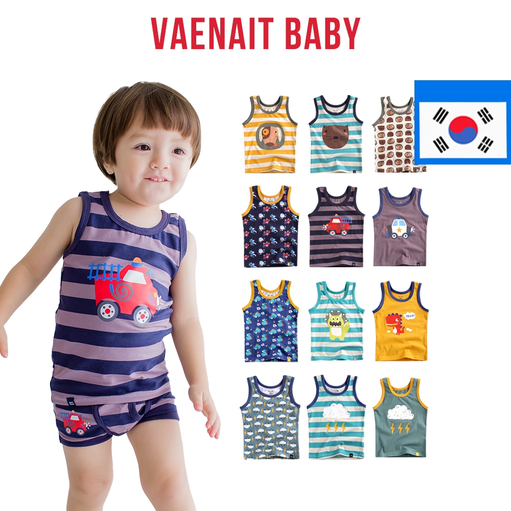 [KOREA Vaenait BABY ] 2-7Y เด ็ กวัยหัดเดินเด ็ กชายชุดชั ้ นใน Dinosour รถผ ้ าฝ ้ ายเสื ้ อกล ้ ามแขนกุด Tanks Top
