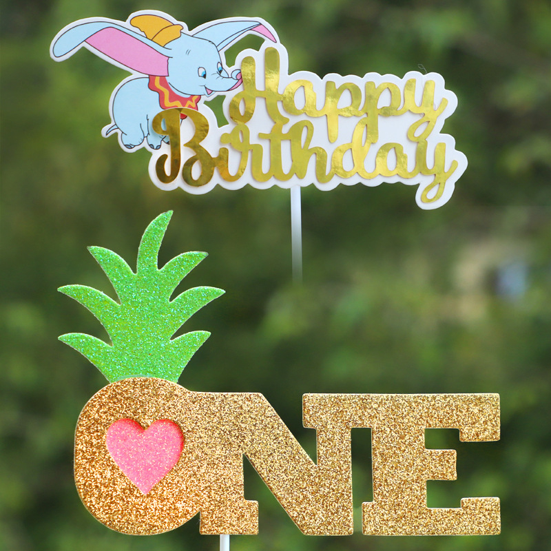 SG Birthday Cake Topper ONE Years Old Dumbo Pineapple Tag