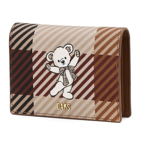 Daks กระเป๋าสตางค์หนังผู้หญิง DCWA4F786W2 [DAKS Bear] Slim Brown Bear House Check Bi-Fold Wallet