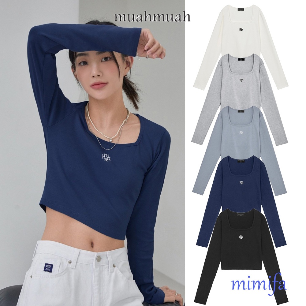Muahmuah เสื้อครอป แขนยาว คอสี่เหลี่ยม