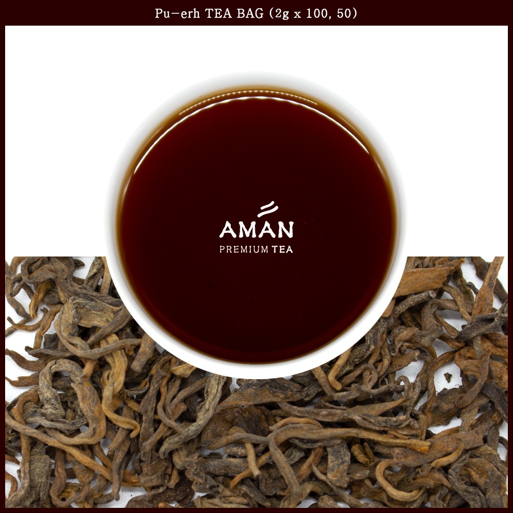ชาพรีเมี่ยม Puer Tea ชาผูเอ่อร์ (2 กรัม x 50, 100) ชาผู่เอ๋อ เครื่องดื่มเกาหลี ถุงชา tea bag | AMAN