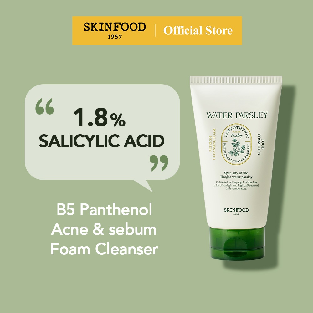 [SKINFOOD Official] โฟมล้างหน้าพาร์สลีย์ 150ml วิตามิน B5 & กรด Salicylic ลดความมัน & ขจัดสิ่งสกปรก Pantothenic Water Parsley Refresh Cleansing Foam
