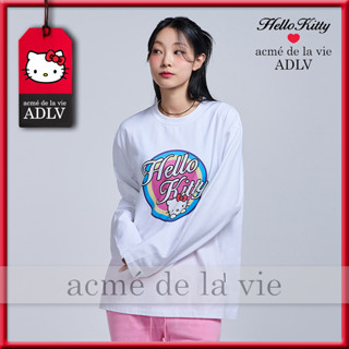 ✿ Acme de la vie X HelloKitty ✿ Adlv เสื้อยืดคอกลม แขนยาว ลาย HELLO KITTY ARTWORK สีม่วง สีฟ้า โอเวอร์ไซซ์ 3 สี สําหรับผู้หญิง และผู้ชาย 2022SS