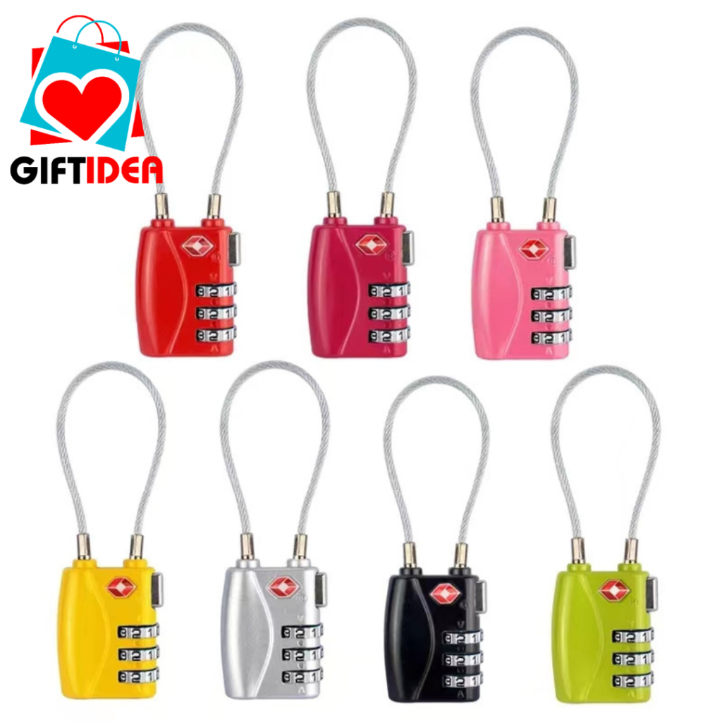 Giftidea TSA ล็อคกระเป๋าเดินทางได้รับการอนุมัติ, ล็อคสายเหล็ก 3 หลัก, กุญแจล็อครหัสเชือกลวดสําหรับกระเป๋าเดินทาง, Suitcas