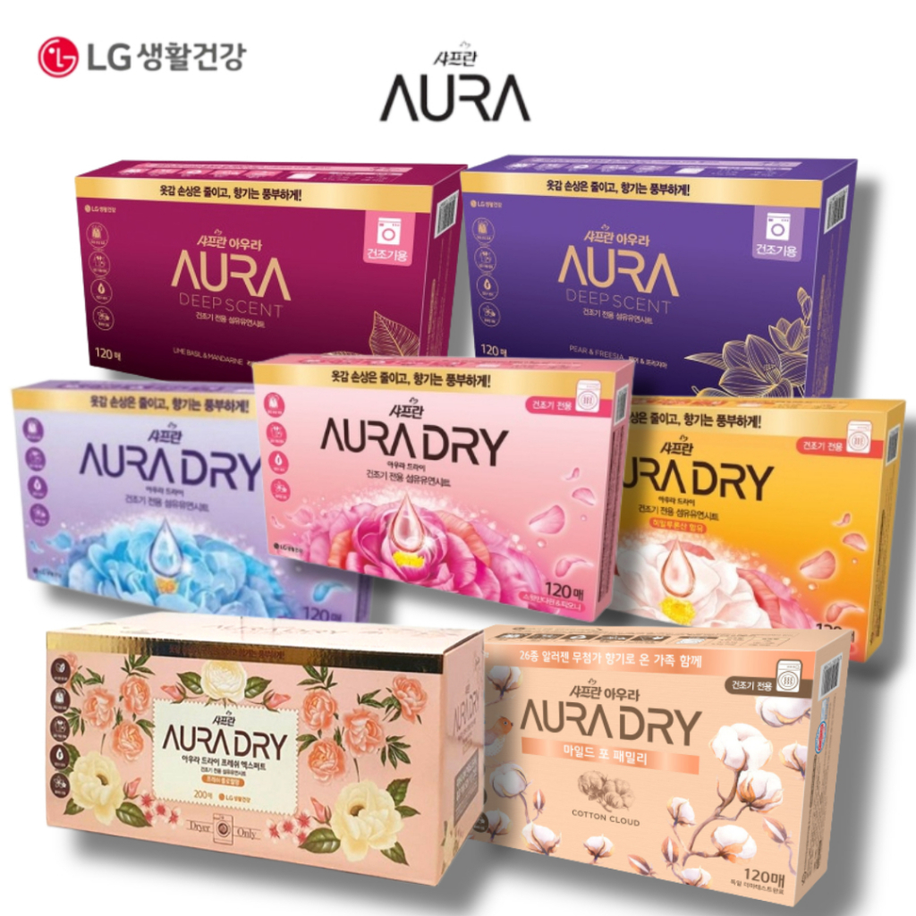 Lg แผ่นอบแห้งออร่า แผ่นอบผ้าหอม ป้องกันริ้วรอย ปรับผ้านุ่ม ครีมนวด Saffron