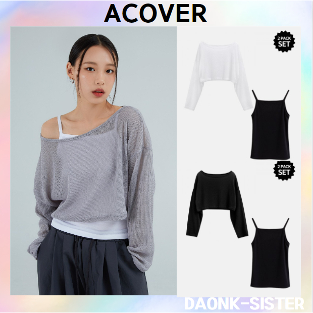 [ Acover ] [SET] THROUGH CROP KNIT แขนยาว -3 สี เกาหลี ของแท้ 100%