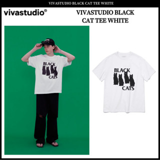 Vivastudio เสื้อยืด ลายแมว สีดํา สีขาว