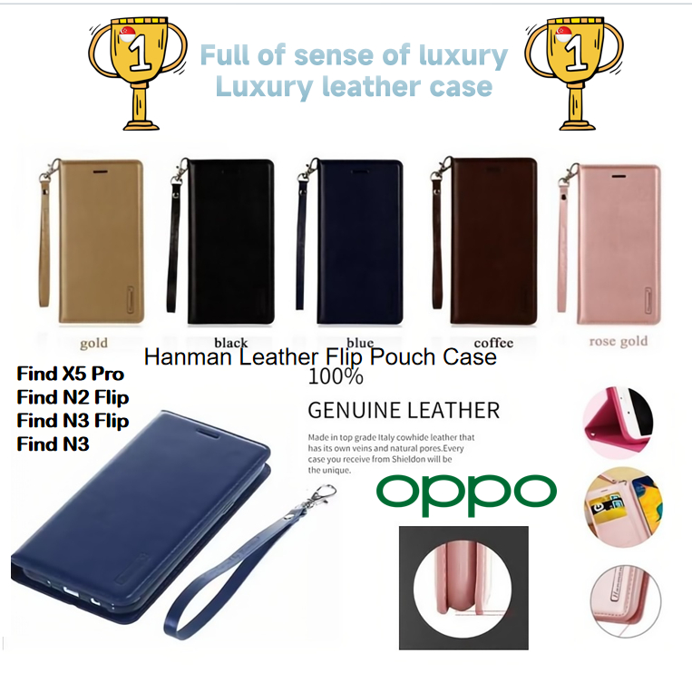 Hanman เคสหนังหรูหรา OPPO Find X3 Pro X5 Pro N2 N3 Flip Pouch Case