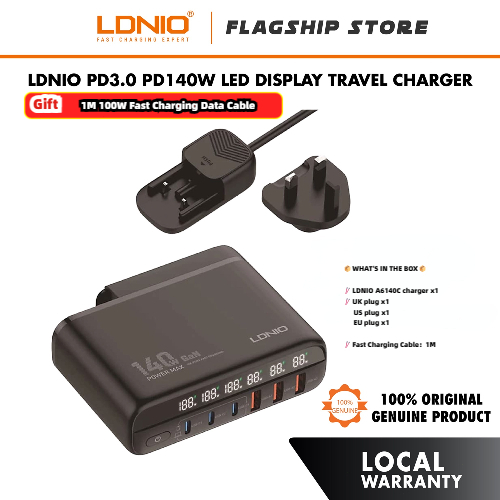 LDNIO A6140C PD3.0 PD140W จอแสดงผล LED 6 USB หลายพอร์ตโน้ตบุ๊คแล็ปท็อป Desktop Travel Charger