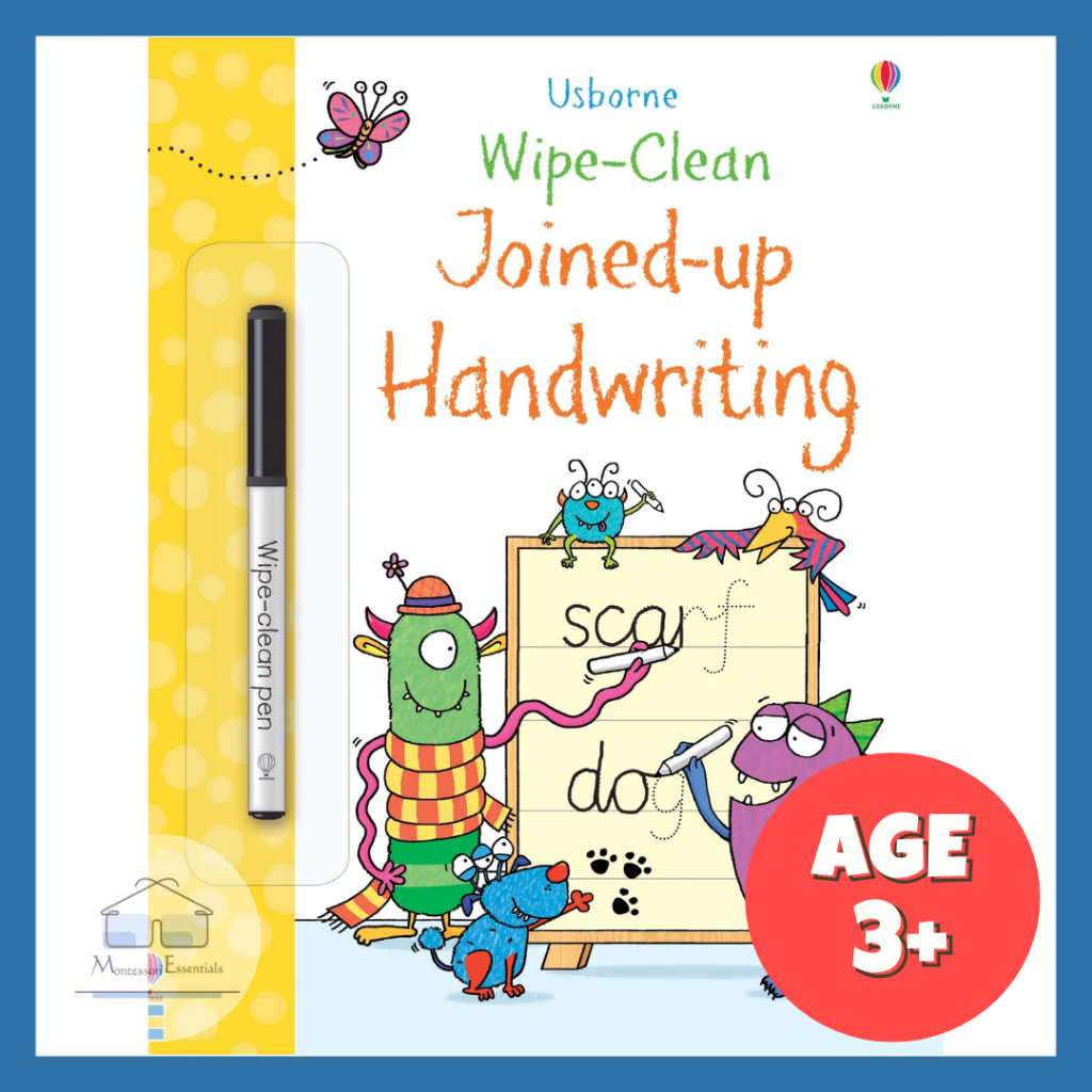 (ลายมือ Joined-Up) Usborne Wipe Clean Book Children Early Educational Fun กิจกรรมหนังสือของขวัญวันเก
