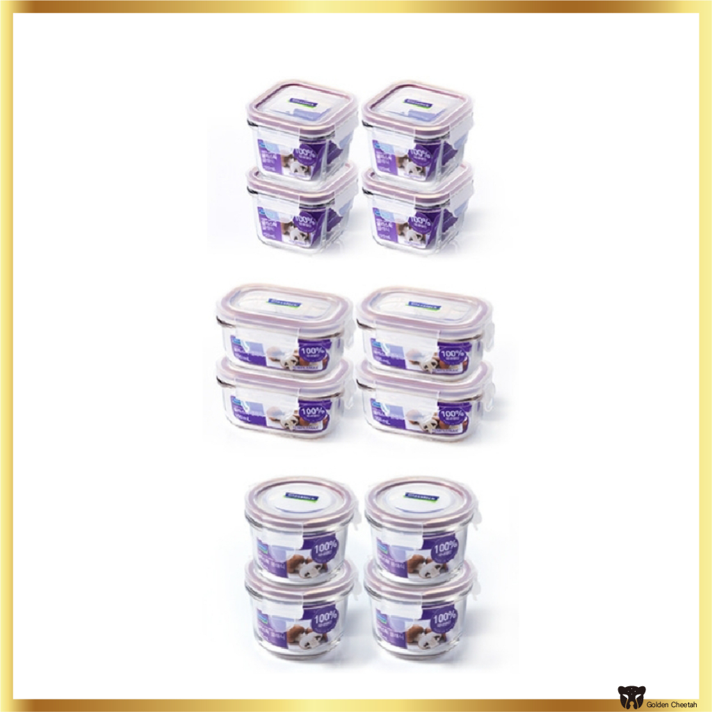 Glasslock กระปุกแก้วใส่อาหารสุญญากาศ ขนาดเล็ก สีม่วง 4 ชิ้น