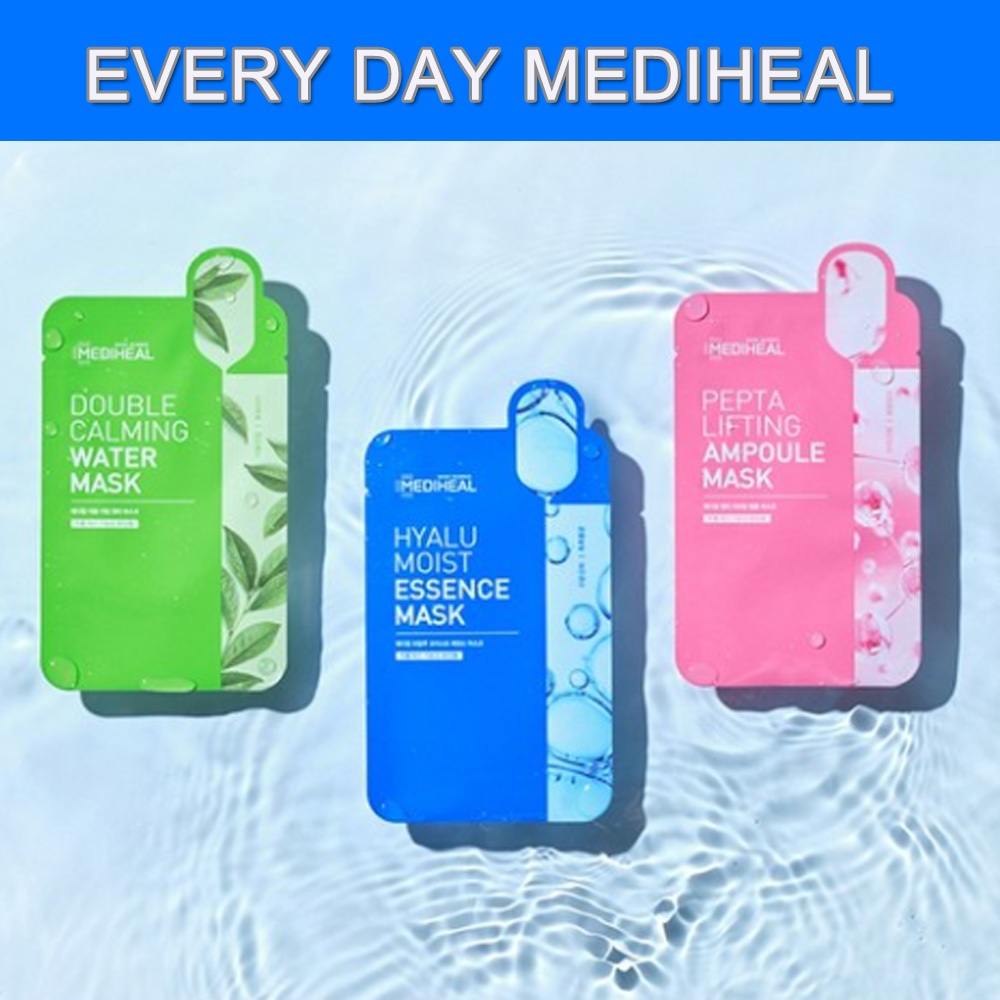 Mediheal แผ่นมาส์กหน้า มาส์กน้ําสงบคู่ 10p + Hyalu Moist Essence Mask 10p + Pepta Lifting Ample Mask