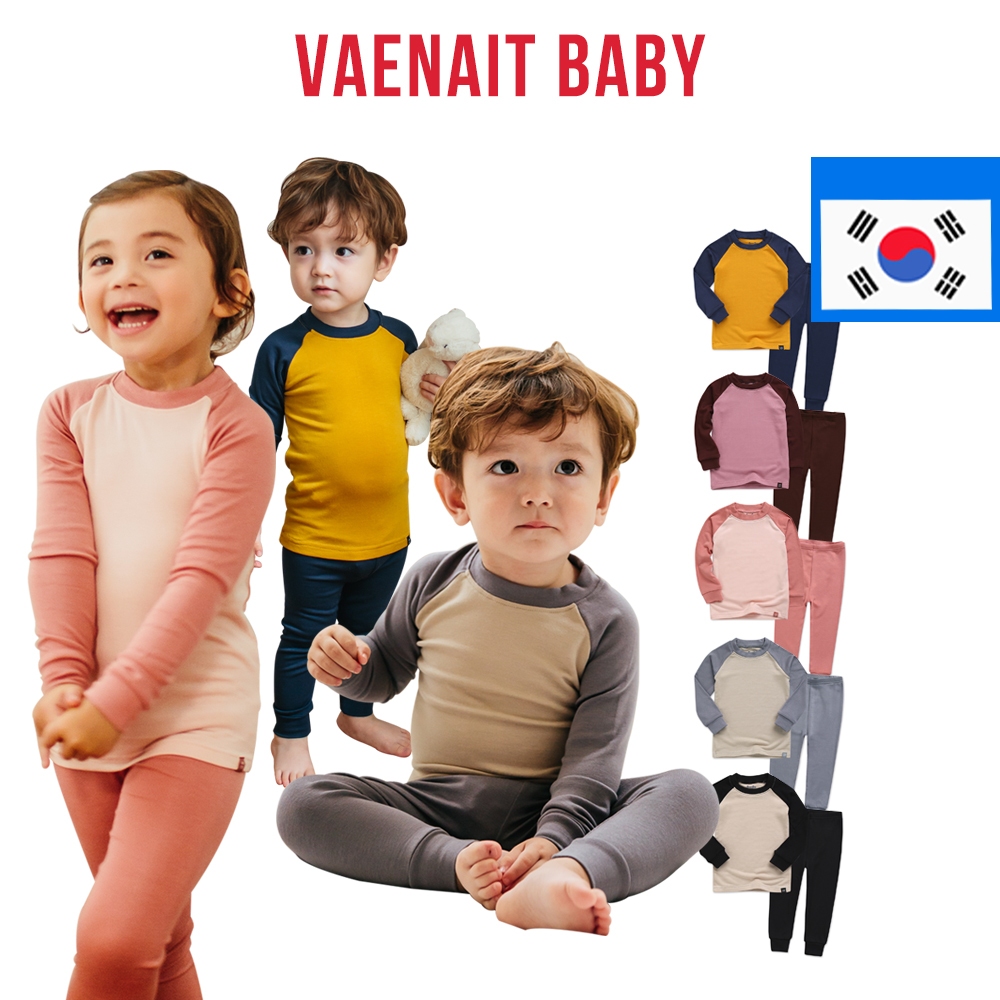[KOREA Vaenait BABY] 6M-12Y เด็กวัยหัดเดิน เด็กผู้ชาย เด็กผู้หญิง นุ่ม สบาย Modal Solid Raglan ชุดนอน Pjs 2 ชิ้น ชุด