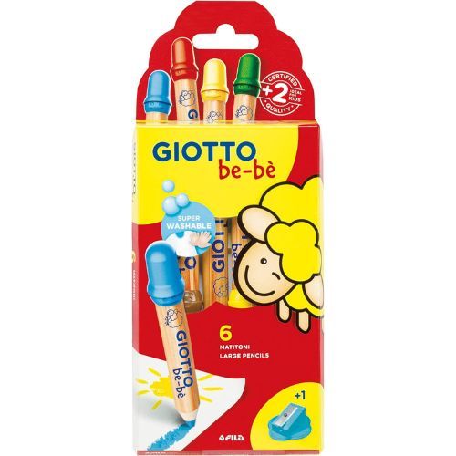 Giotto Bebe ดินสอสีขนาดใหญ่ - แพ็ค 6 ชิ้นพร้อมที่เหลา