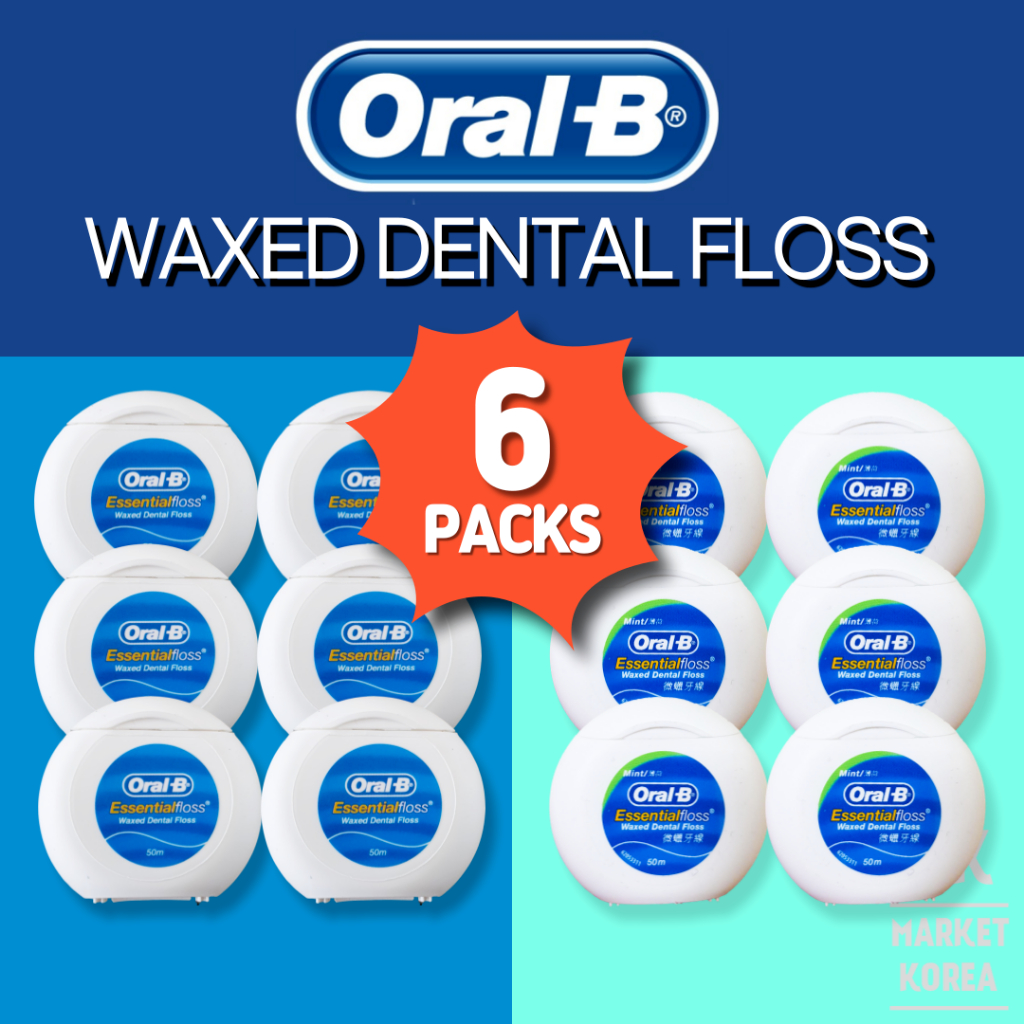 Oral B Essentialfloss ไหมขัดฟัน กลิ่นมิ้นท์ 50 เมตร 6 แพ็ก Oral B Essentialfloss Waxed Dental Floss Mint 50m 6packs