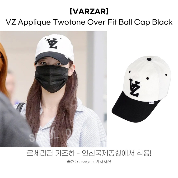 Korea [ VARZAR ] VZ Applique Twotone Over Fit Ball Cap / LESSERAFIM KAZUHA pick ของแท้ 100%
