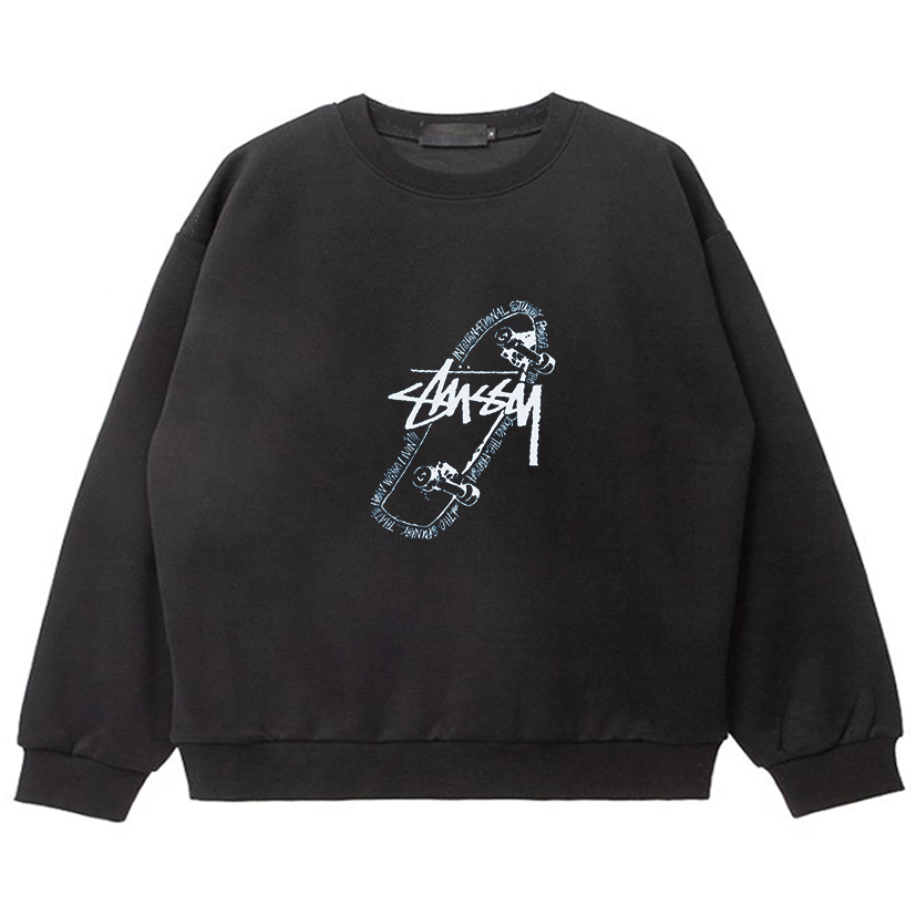 เสื้อกันหนาว คอกลม พิมพ์ลายอิโมจิ สเก็ตบอร์ด Stussy