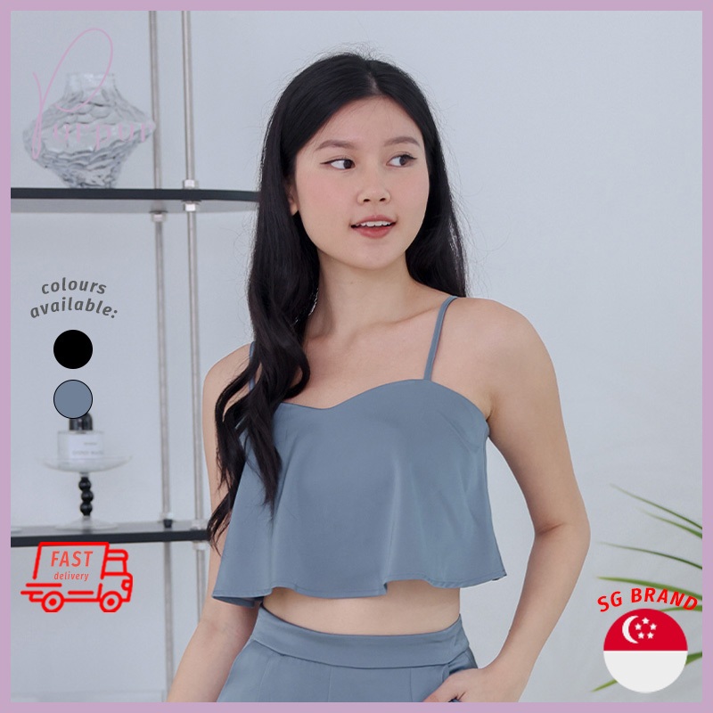 Purpur Women Tops Feona Silky Crop Top Steel Blue