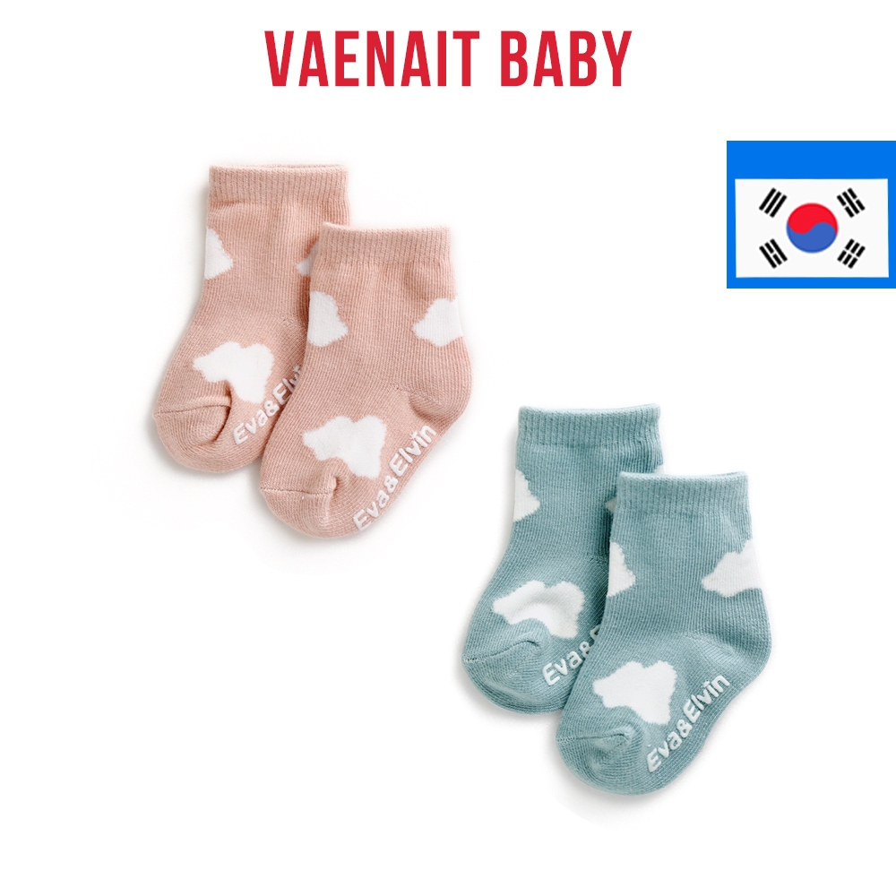 [KOREA Vaenait BABY] ถุงเท้าลําลอง ลายก้อนเมฆ Eva&Elvin สําหรับเด็กวัยหัดเดิน 6 เดือน - 8 ปี