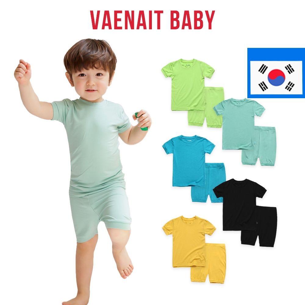 เกาหลี Vaenait เด ็ ก 6M-12Y เด ็ กวัยหัดเดินเด ็ กหญิงเด ็ กชายสั ้ นนุ ่ ม Cool ฤดูร ้ อน Viscose Pjs ชุดนอนชุดนอน 2 ชิ ้ นที ่ มีสีสัน Set1