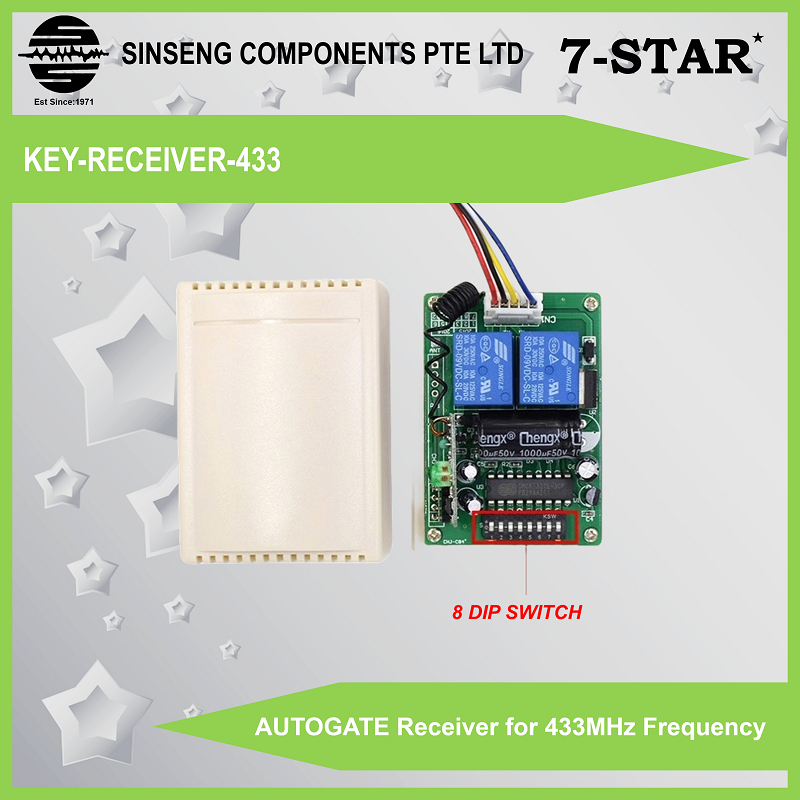 ตัวรับสัญญาณ AUTOGATE สําหรับ 433MHz/330MHz ความถี่ 8 DIP Switch [รุ่นสั่งซื้อ: KEY-RECEIVER-433/330
