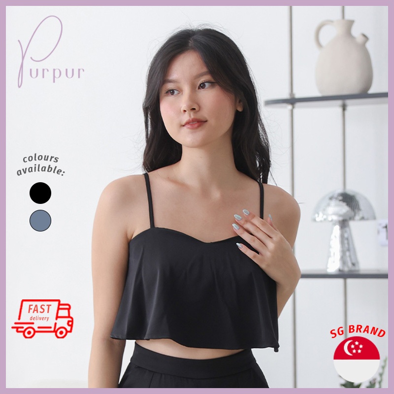 Purpur Women Tops Feona Silky Crop Top สีดํา