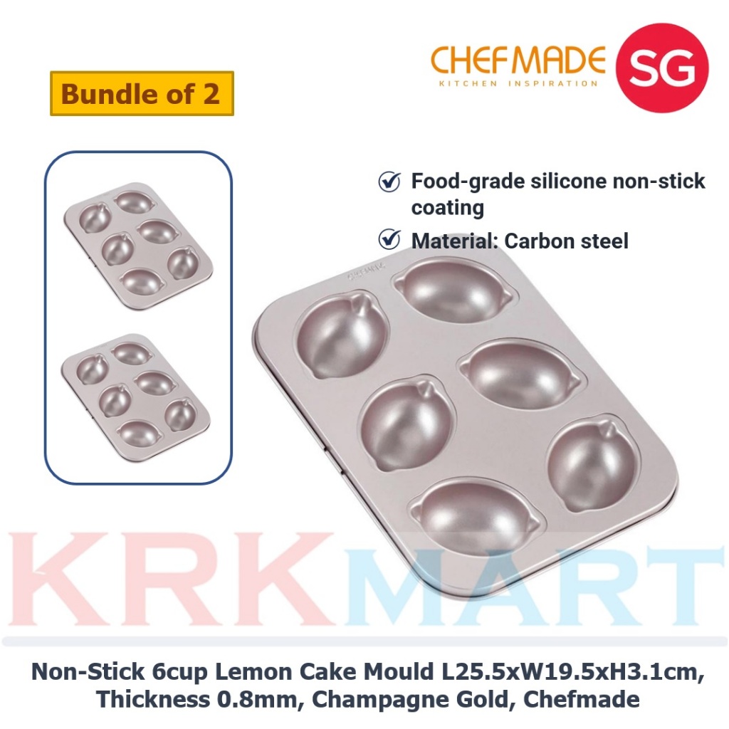 (BUNDLE OF 2) CHEFMADE CHAMPAGNE GOLD NON-STICK 6 CUP LEMON CAKE MOULD L25.5XW19.5XH3.1CM, THICKNESS