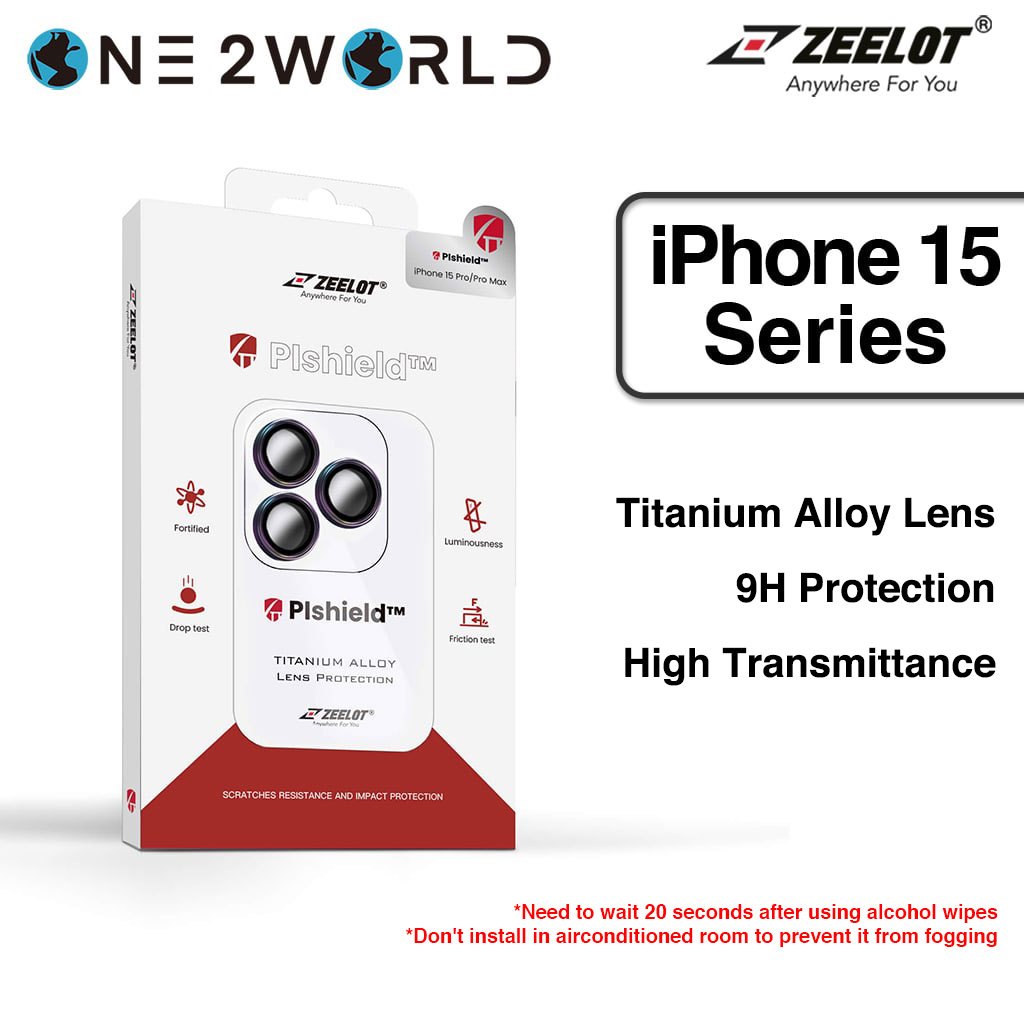 ZEELOT PIshield 9H การส่งผ่านสูงไทเทเนียมตัวป้องกันเลนส์กล้อง, Perfect Fit สําหรับ iPhone 15/Plus/Pr